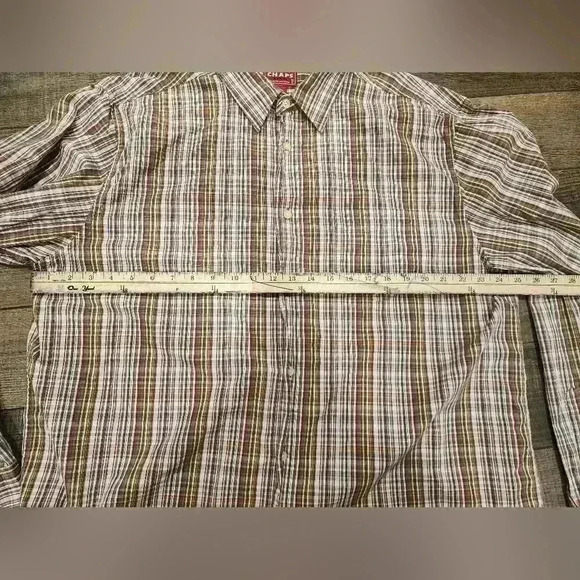 Chaps Shirt Men's 2XL XXL Yellow Red Brown Plaid Long Sleeve Button Down - Picture 5 of 6